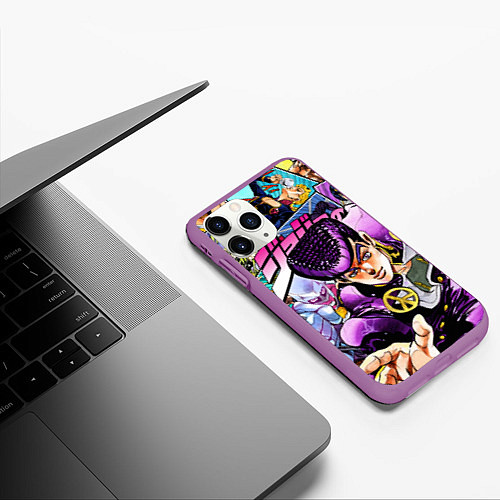 Чехол iPhone 11 Pro матовый JoJos Bizarre Adventure: Josuke / 3D-Фиолетовый – фото 3