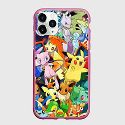 Чехол iPhone 11 Pro матовый АНИМЕ, ПОКЕМОНЫ ВСЕ ПЕРСОНАЖИ POKEMON, цвет: 3D-малиновый