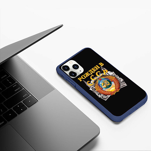 Чехол iPhone 11 Pro матовый Рождён в СССР! / 3D-Тёмно-синий – фото 3