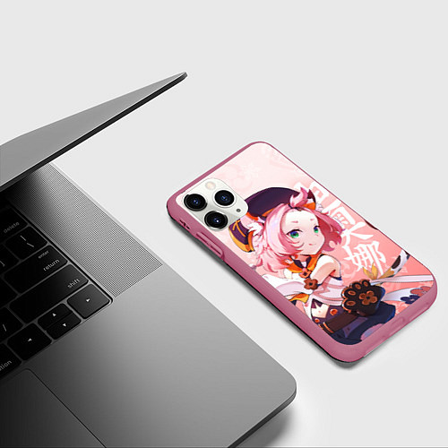 Чехол iPhone 11 Pro матовый Диона - Геншин Импакт / 3D-Малиновый – фото 3