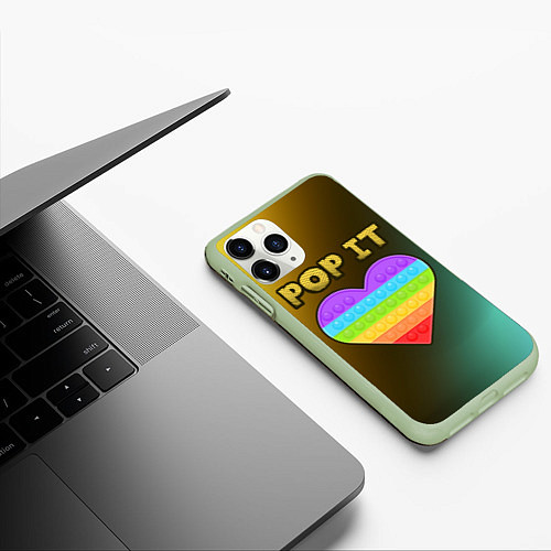 Чехол iPhone 11 Pro матовый Pop It - Heart - Abstraction / 3D-Салатовый – фото 3
