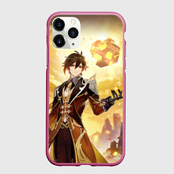 Чехол iPhone 11 Pro матовый Zhongli Order, цвет: 3D-малиновый