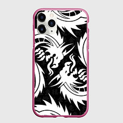 Чехол iPhone 11 Pro матовый УЗОР ИЗ БЕЛЫХ ДРАКОНОВ WHITE DRAGON TOKYO, цвет: 3D-малиновый