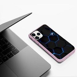 Чехол iPhone 11 Pro матовый BMW blue neon theme, цвет: 3D-розовый — фото 2