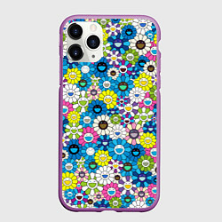 Чехол iPhone 11 Pro матовый Takashi Murakami Улыбающиеся цветы, цвет: 3D-фиолетовый