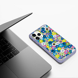 Чехол iPhone 11 Pro матовый Takashi Murakami Улыбающиеся цветы, цвет: 3D-светло-сиреневый — фото 2