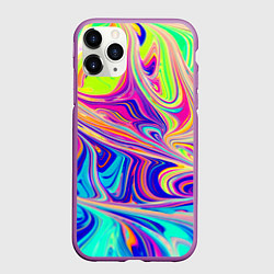 Чехол iPhone 11 Pro матовый Аномально яркие цветные разводы, цвет: 3D-фиолетовый
