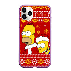 Чехол iPhone 11 Pro матовый Новогодний Гомер и Барт Симпсоны, цвет: 3D-фиолетовый