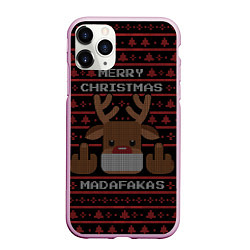 Чехол iPhone 11 Pro матовый MERRY CHRISTMAS MADAFAKAS, цвет: 3D-розовый