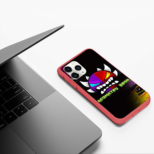 Чехол iPhone 11 Pro матовый Geometry Dash: Demon Art / 3D-Красный – фото 3