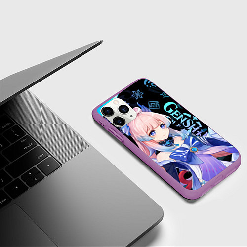 Чехол iPhone 11 Pro матовый Genshin Impact - Kokomi / 3D-Фиолетовый – фото 3