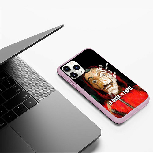 Чехол iPhone 11 Pro матовый БУМАЖНЫЙ ДОМ РИСУНОК - LA CASA DE PAPEL BELLA CIAO / 3D-Розовый – фото 3