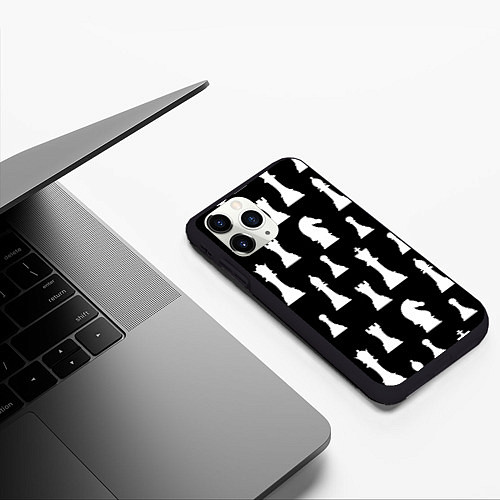 Чехол iPhone 11 Pro матовый Белые шахматные фигуры / 3D-Черный – фото 3