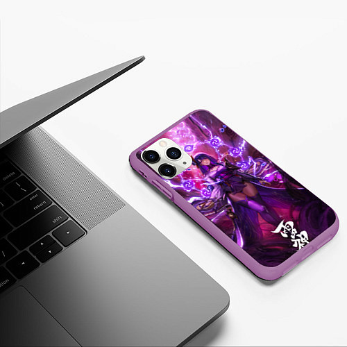 Чехол iPhone 11 Pro матовый Shogun raiden рассекающая молнию геншин / 3D-Фиолетовый – фото 3