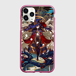 Чехол iPhone 11 Pro матовый Мона магическая ведьма геншин, цвет: 3D-малиновый