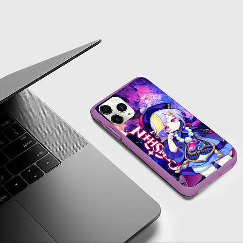 Чехол iPhone 11 Pro матовый КИКИ, GENSHIN IMPACT SPACE ГАЛАКТИКА / 3D-Фиолетовый – фото 3