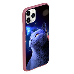 Чехол iPhone 11 Pro матовый КОТ И ГОЛУБАЯ БАБОЧКА, цвет: 3D-малиновый — фото 2