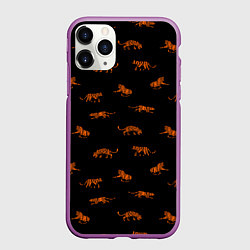 Чехол iPhone 11 Pro матовый Тигры паттерн Tigers pattern, цвет: 3D-фиолетовый