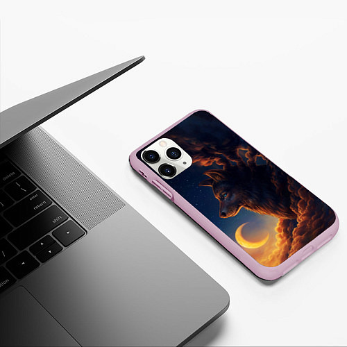 Чехол iPhone 11 Pro матовый Ночной Волк Night Wolf / 3D-Розовый – фото 3