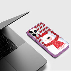 Чехол iPhone 11 Pro матовый Белый мишка в шапочке и шарфе, цвет: 3D-фиолетовый — фото 2