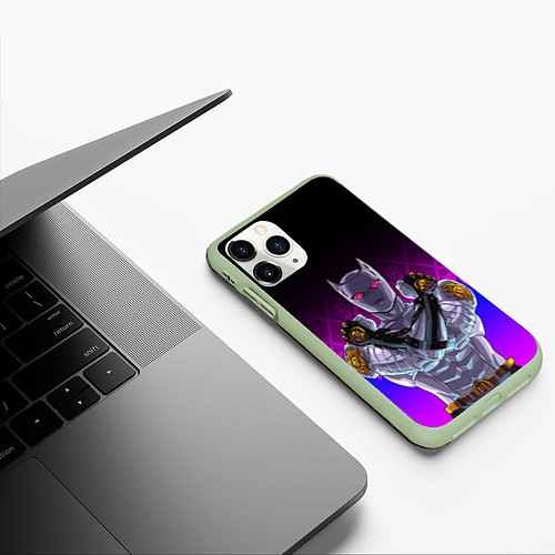 Чехол iPhone 11 Pro матовый JOJO KILLER QUEEN КОРОЛЕВА УБИЙЦА FIRE STYLE / 3D-Салатовый – фото 3