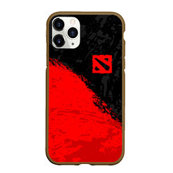 Чехол iPhone 11 Pro матовый DOTA 2 RED LOGO, БРЫЗГИ КРАСОК, цвет: 3D-коричневый