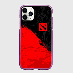 Чехол iPhone 11 Pro матовый DOTA 2 RED LOGO, БРЫЗГИ КРАСОК, цвет: 3D-фиолетовый