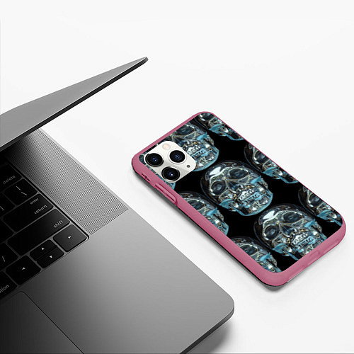 Чехол iPhone 11 Pro матовый Skulls pattern 2028 / 3D-Малиновый – фото 3