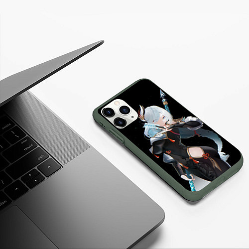 Чехол iPhone 11 Pro матовый Shenhe Genshin Impact Шинхи Шень Хе / 3D-Темно-зеленый – фото 3