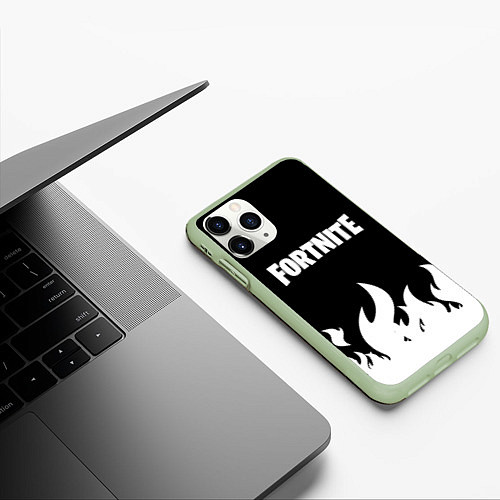 Чехол iPhone 11 Pro матовый Fortnite Огонь / 3D-Салатовый – фото 3