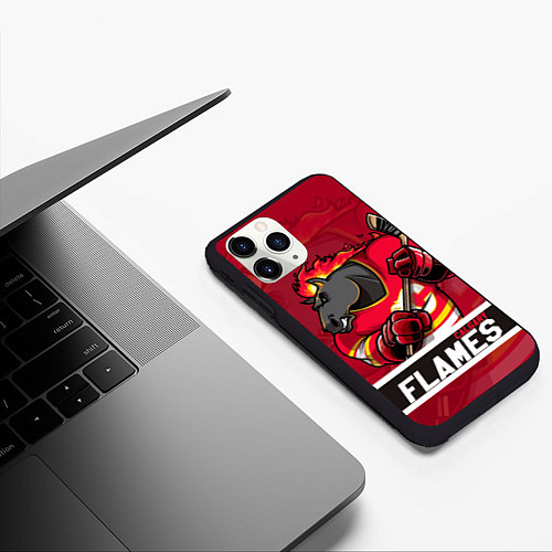 Чехол iPhone 11 Pro матовый Калгари Флэймз, Calgary Flames / 3D-Черный – фото 3