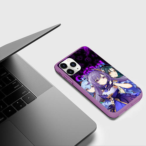 Чехол iPhone 11 Pro матовый GENSHIN IMPACT ГЕРОИНИ В НЕОНОВОМ ОГНЕ NEON FIRE / 3D-Фиолетовый – фото 3