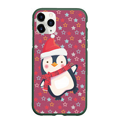 Чехол iPhone 11 Pro матовый Пингвин в звездах, цвет: 3D-темно-зеленый