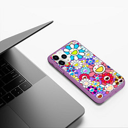 Чехол iPhone 11 Pro матовый Цветы Takashi Murakami, цвет: 3D-фиолетовый — фото 2