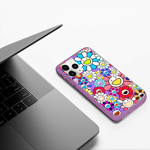 Чехол iPhone 11 Pro матовый Цветы Takashi Murakami / 3D-Фиолетовый – фото 3