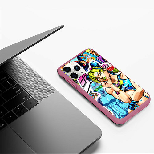 Чехол iPhone 11 Pro матовый JoJos Bizarre Adventure - Джолин Кудзё / 3D-Малиновый – фото 3