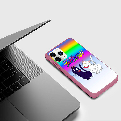 Чехол iPhone 11 Pro матовый Луна и Артемис под радугой / 3D-Малиновый – фото 3