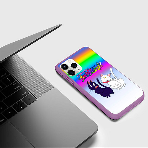 Чехол iPhone 11 Pro матовый Луна и Артемис под радугой / 3D-Фиолетовый – фото 3