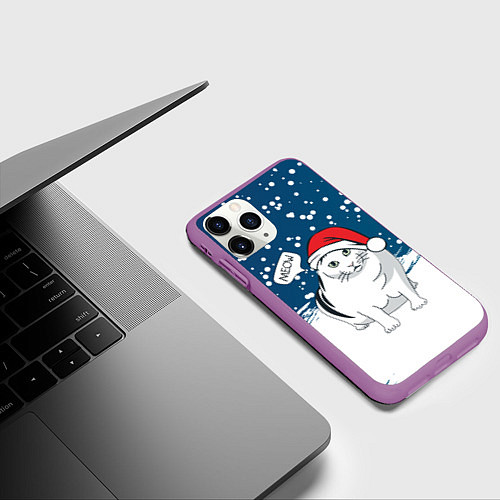 Чехол iPhone 11 Pro матовый НОВОГОДНИЙ КОТ БЕНДЕР МЕМ / 3D-Фиолетовый – фото 3