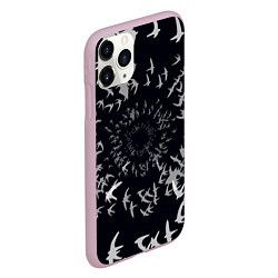 Чехол iPhone 11 Pro матовый Веер птиц, цвет: 3D-розовый — фото 2