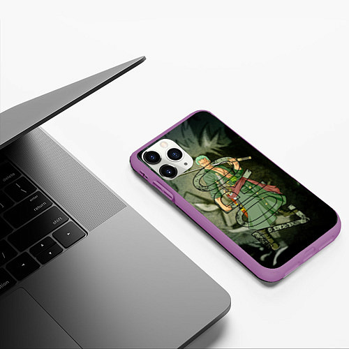 Чехол iPhone 11 Pro матовый Зоро Zoro Ван Пис / 3D-Фиолетовый – фото 3