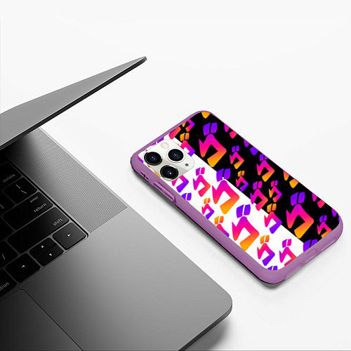 Чехол iPhone 11 Pro матовый JOJO BIZARRE ADVENTURE ДЖО ДЖО УЗОР / 3D-Фиолетовый – фото 3