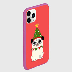 Чехол iPhone 11 Pro матовый Новогодний Мопс Пёсик, цвет: 3D-фиолетовый — фото 2