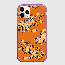 Чехол iPhone 11 Pro матовый Тигр паттерн, цвет: 3D-фиолетовый