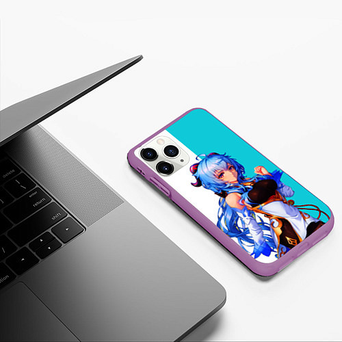 Чехол iPhone 11 Pro матовый Гань Юй стоит и стесняется Genshin Impact / 3D-Фиолетовый – фото 3