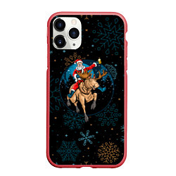 Чехол iPhone 11 Pro матовый Олень и Santa, цвет: 3D-красный
