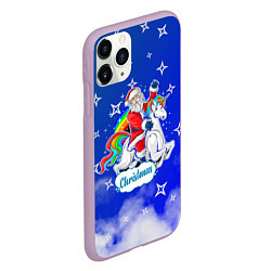 Чехол iPhone 11 Pro матовый Новогодний Санта с Единорогом, цвет: 3D-сиреневый — фото 2