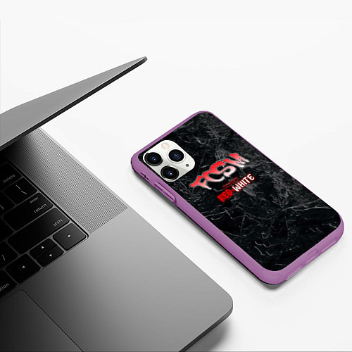 Чехол iPhone 11 Pro матовый Born to be red-white / 3D-Фиолетовый – фото 3