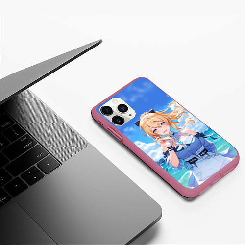 Чехол iPhone 11 Pro матовый ДЖИНН НА ПЛЯЖЕ JEAN GENSHIN / 3D-Малиновый – фото 3