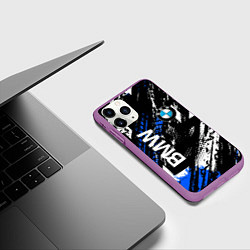 Чехол iPhone 11 Pro матовый BMW следы от шин, цвет: 3D-фиолетовый — фото 2